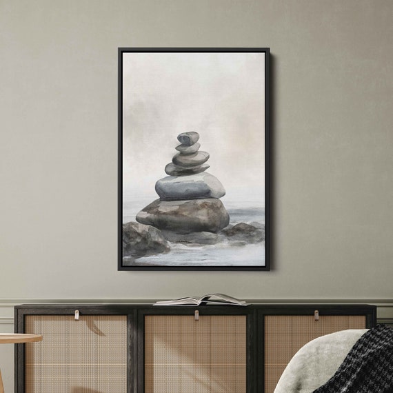Japanese Zen Garden Watercolor Painting Wall Art Print Ready To Hang Minimalist Japanese Art