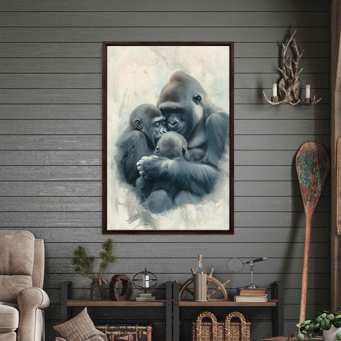 Gorillas Nurturing Each Other, Pastel Watercolor - Image 3