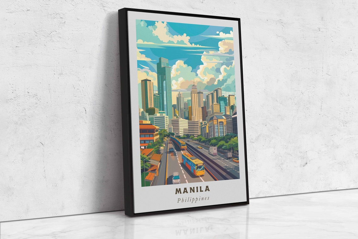 Manila Philippines Modern Skyline Highway Retro Travel Poster Art - Image 2