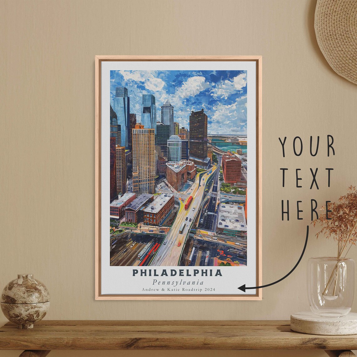 Philadelphia Pennsylvania Center City Skyline Blue Sky Travel Poster - Image 3