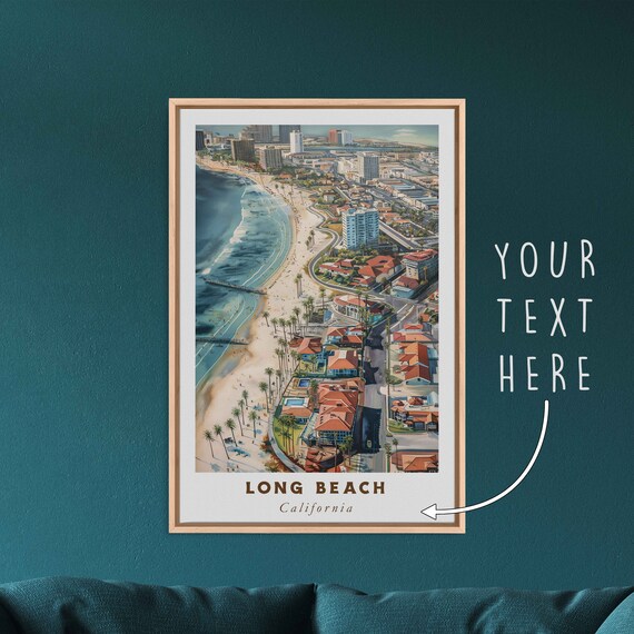 Long Beach California Sandy Beach Coastline Aerial Travel Poster