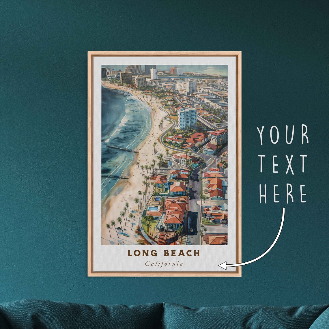 Long Beach California Sandy Beach Coastline Aerial Travel Poster