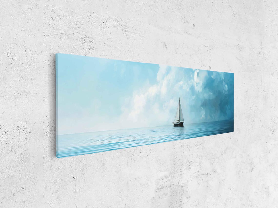 Small Sailboat Under Billowing Clouds Calm Turquoise Sea Poster - Image 4