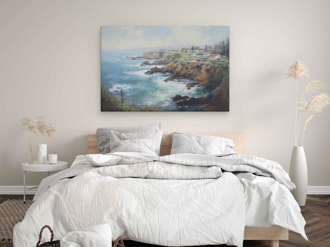 Depoe Bay Oregon Rocky Cliffs Coastal Town Seaside Headland Oil Painting Poster - Image 3