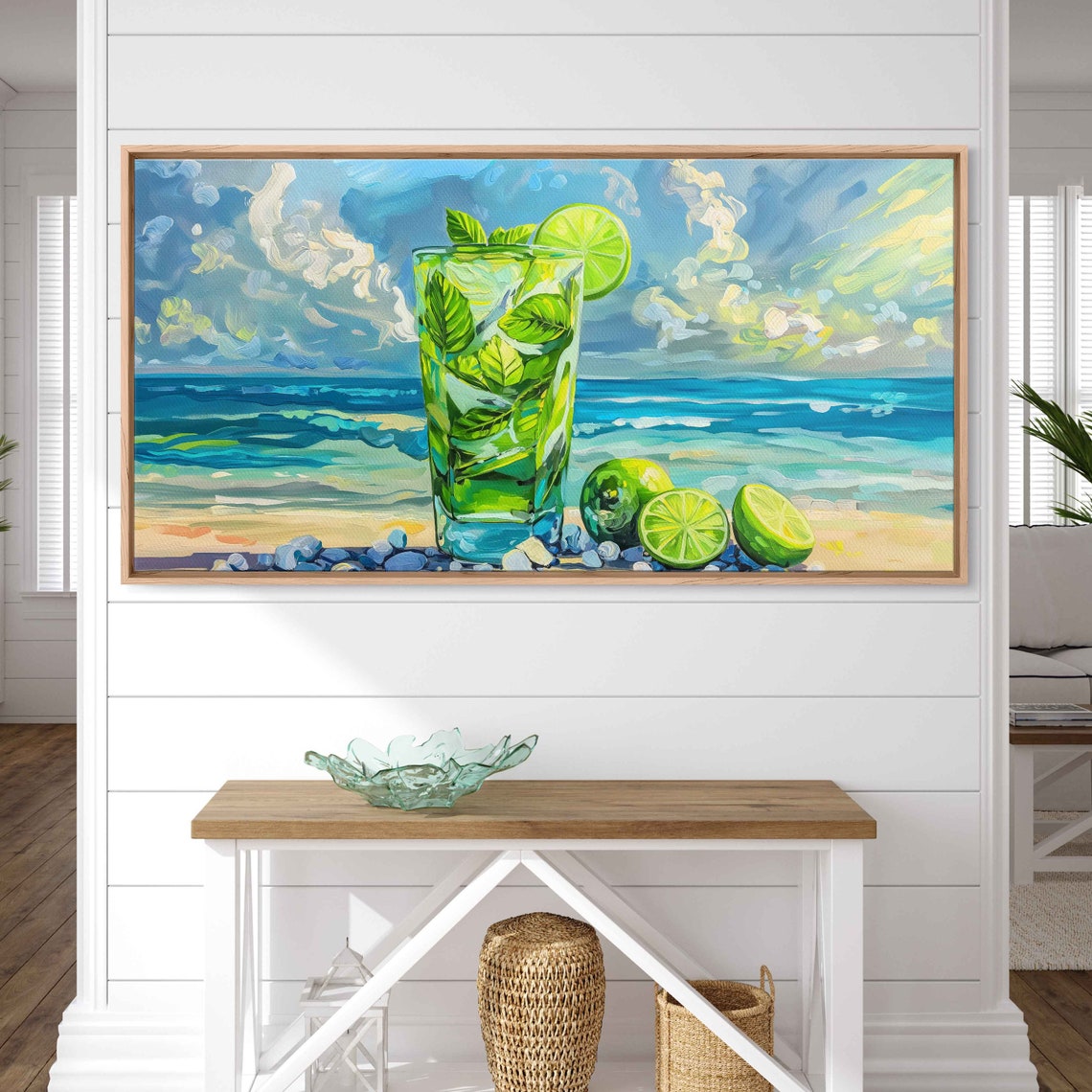 Tropical Majito Painting Ocean Waves Limes And Leaves Wall Art Print Ready To Hang - Image 3
