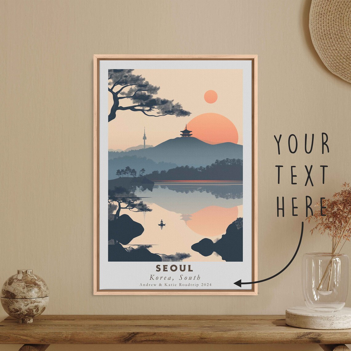 Seoul South Korea N Seoul Tower Sunset Lake Minimalist Travel Poster - Image 3