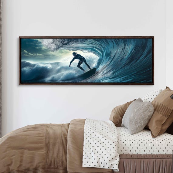 Surfer Riding Ocean Wave Wall Art Print Ocean Decor Gift For Surfer Blue Water Ready To Hang