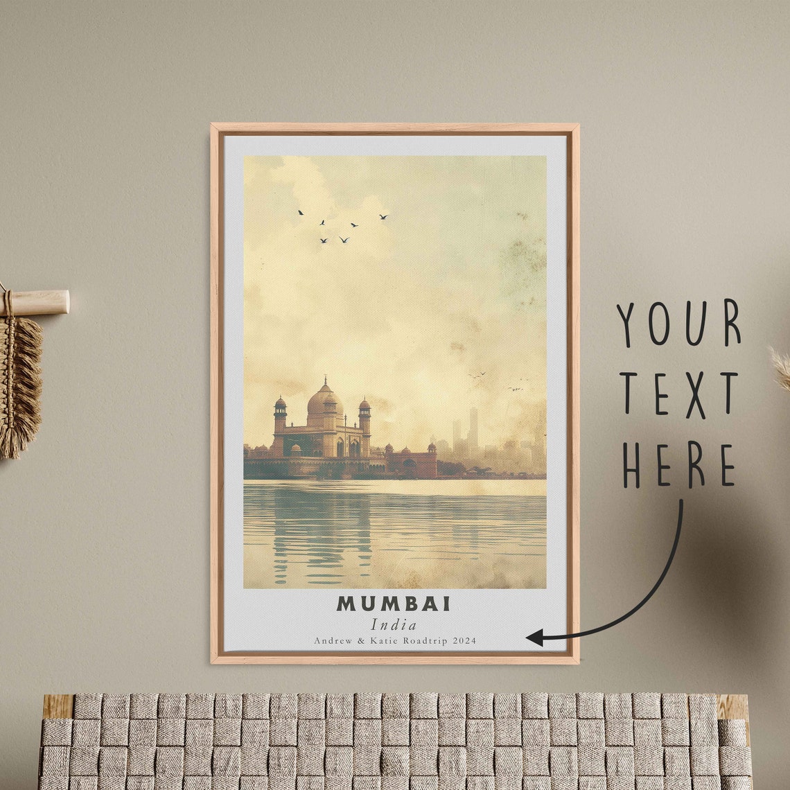 Mumbai India Domed Palace Waterfront Sepia Reflection Travel Poster - Image 3