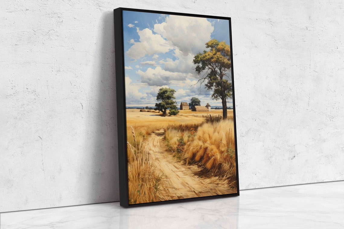 Sunlit Golden Wheat Field Dirt Road Farmhouse Summer Scene Poster - Image 4
