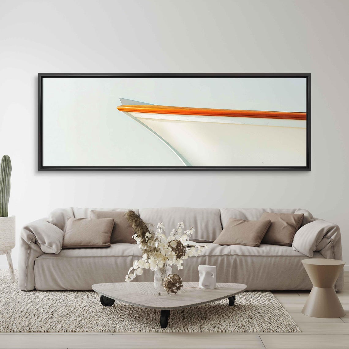 Minimalist Sailboat Bow Close Up With Orange Trim On Pale Sky Poster - Image 3