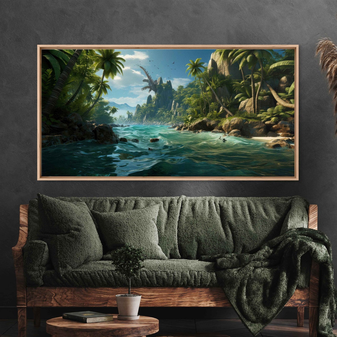 Tropical Paradise Painting Palm Rivers Blue River Framed Print Ready To Hang