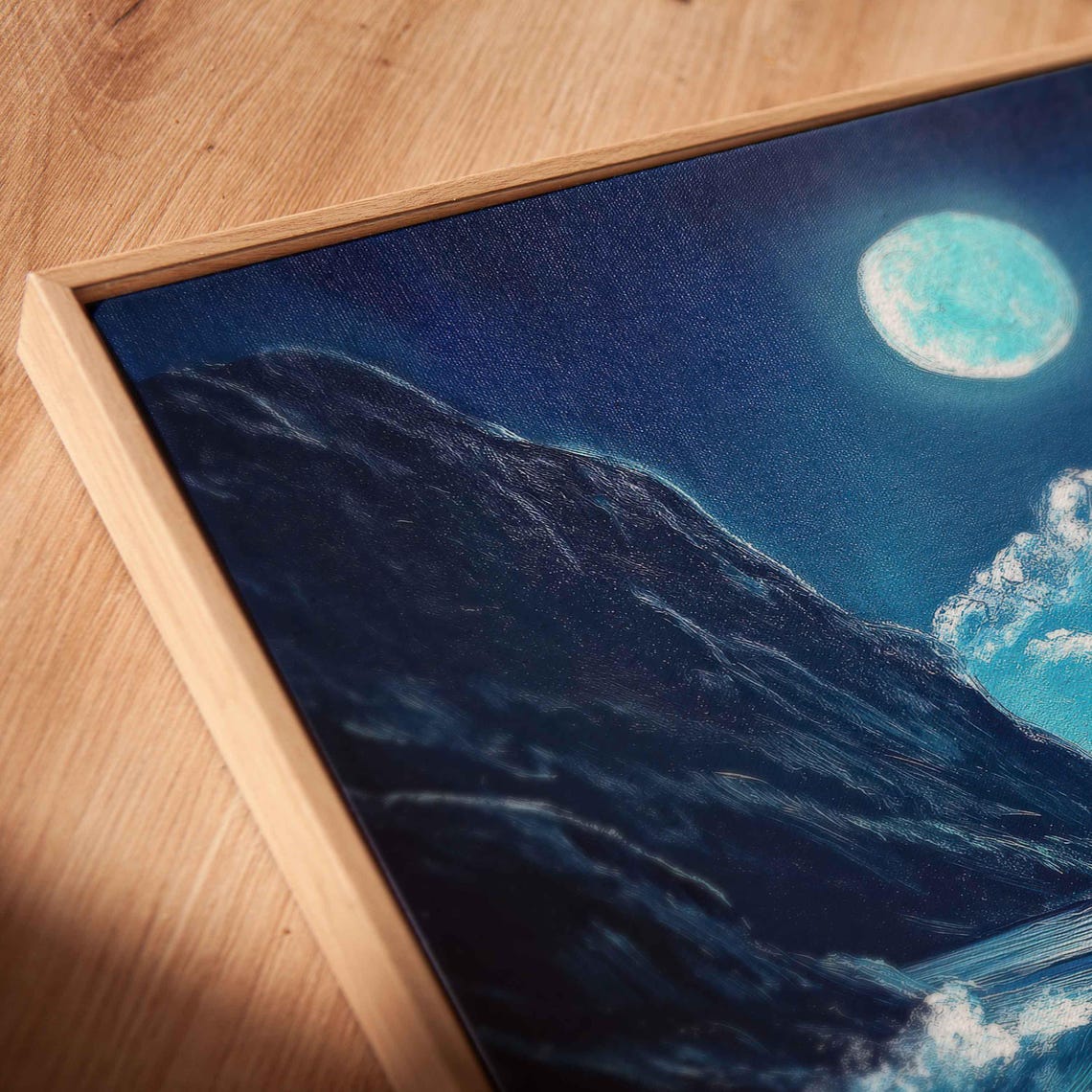 Moonlit Cliffside Surf Waves Wall Art Print Rolling Waves Ocean Decor Gift For Surfer Ready To Hang - Image 2