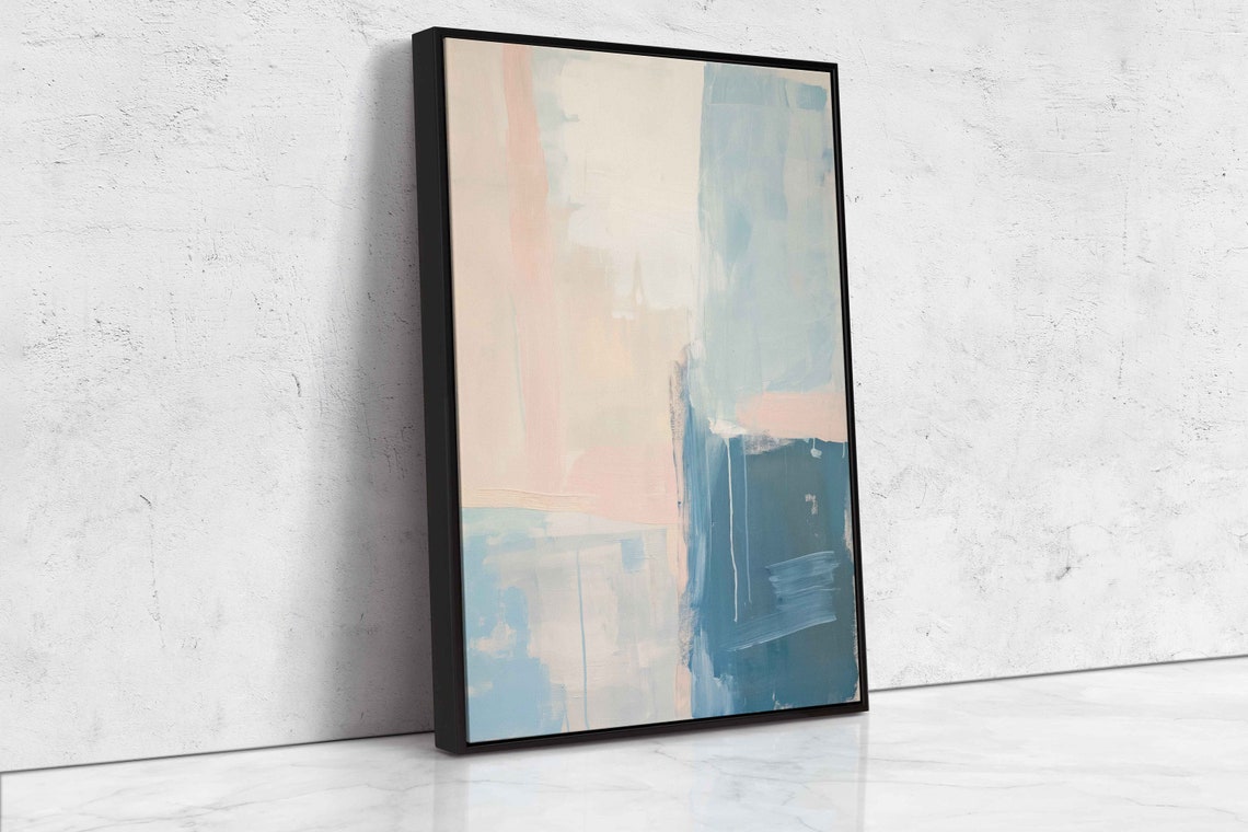 Peach Cream Dusty Blue Vertical Abstract Soft Brushstroke Poster - Image 4