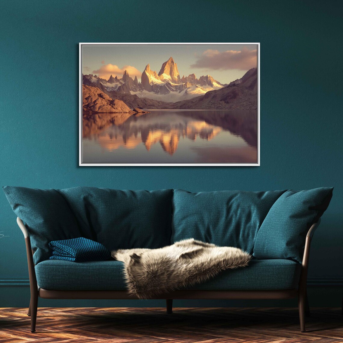 Rugged Mountain Range At Sunrise, Lake Reflection