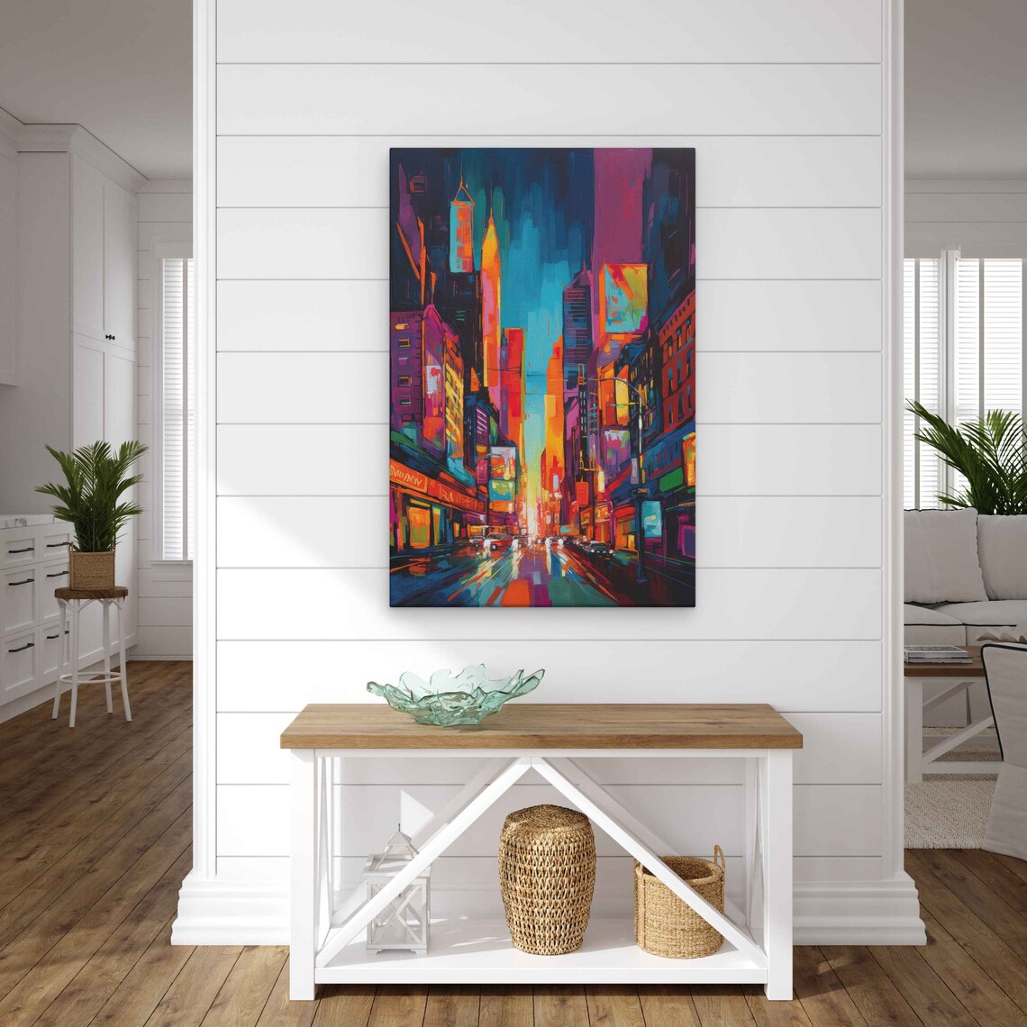 Colorful City Streets Oil Painting Lots Of Vibrant Colors Print On Ready To Hang Urban Decor - Image 2