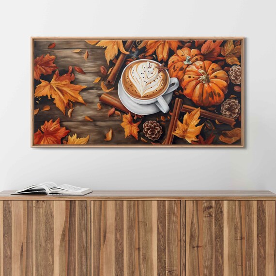 Pumpkin Spice Latte With Fall Leaves Pumpkins Cinnamon Sticks Poster