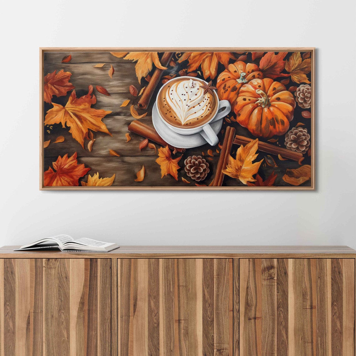 Pumpkin Spice Latte With Fall Leaves Pumpkins Cinnamon Sticks Poster