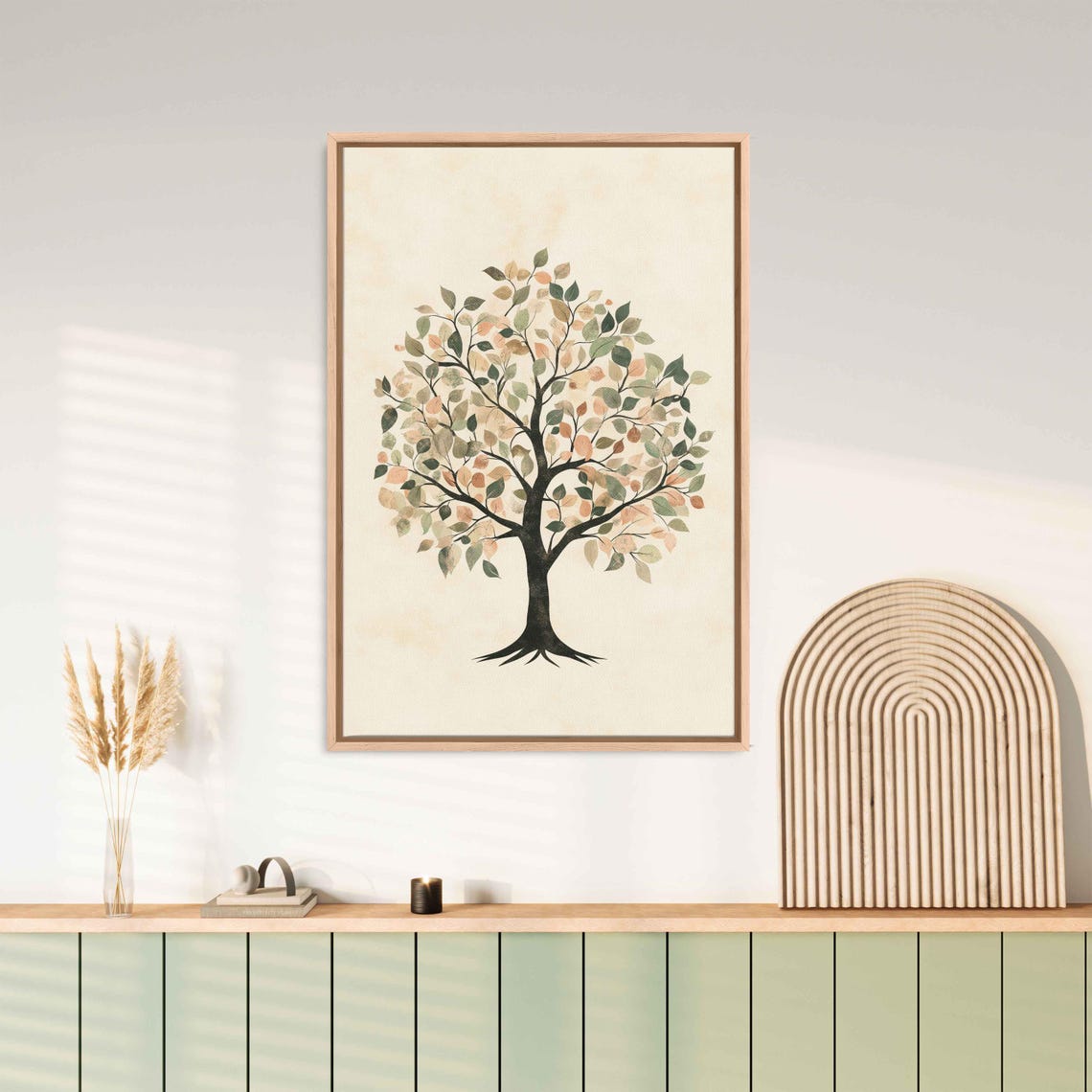 Tree Of Life Botanical Illustration Pastel Leaves Cream Art Poster - Image 3