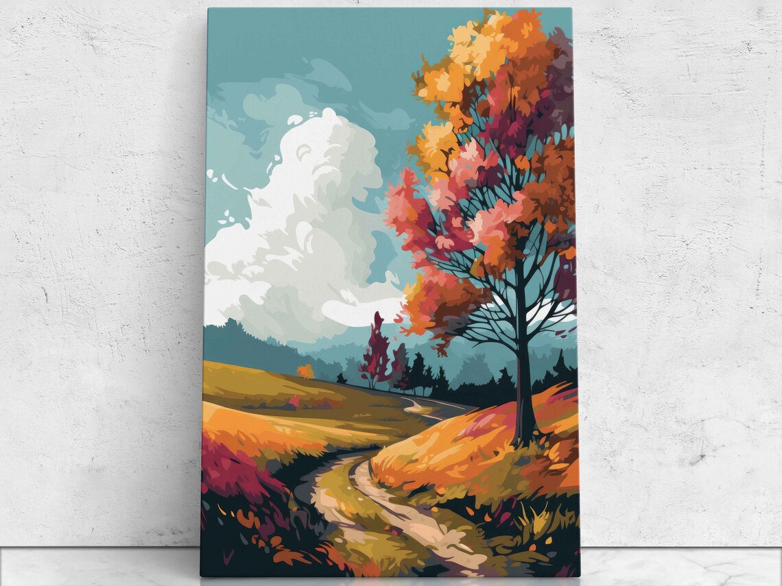 Autumn Country Road Rolling Hills Pop Art Landscape Travel Poster