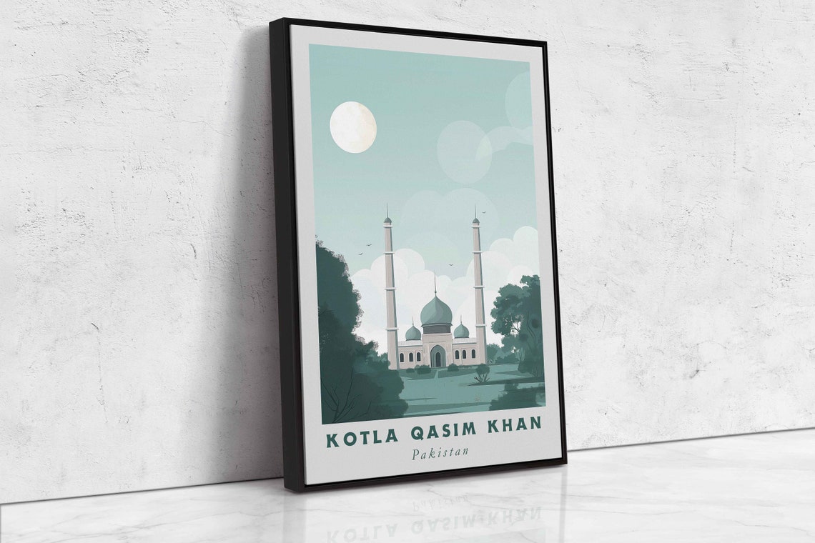 Kotla Qasim Khan Pakistan Mosque Minarets Moonlit Night Poster - Image 2