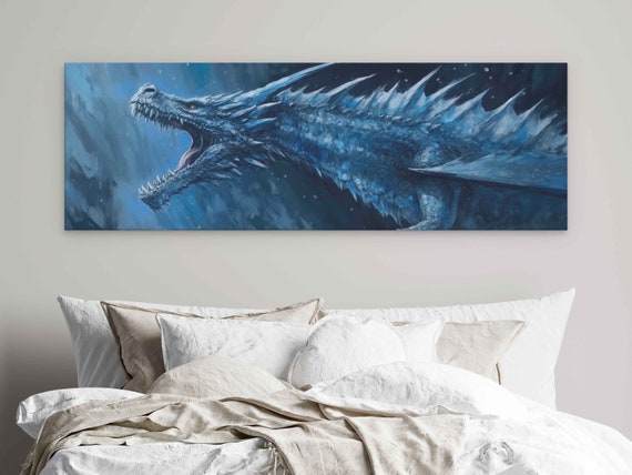 Blue Ice Dragon, Intricate Oil-Painting Art Print