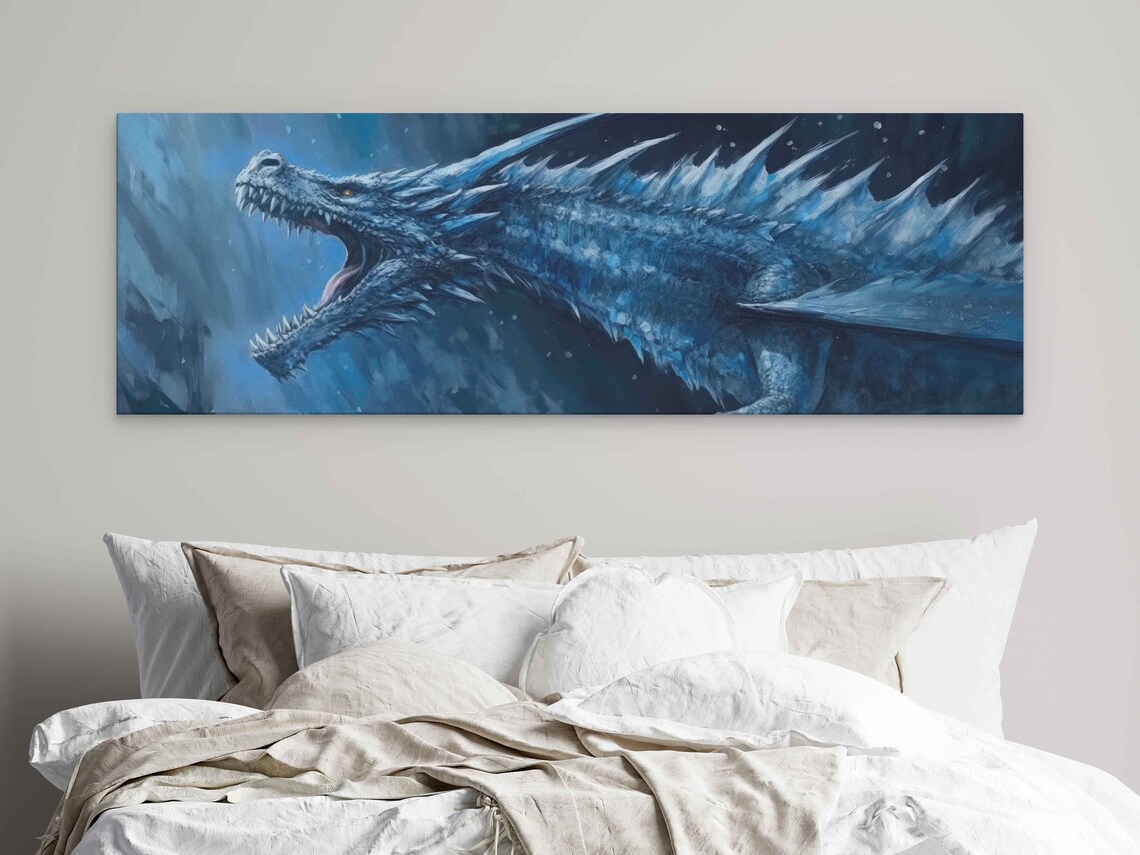 Blue Ice Dragon, Intricate Oil-Painting Art Print