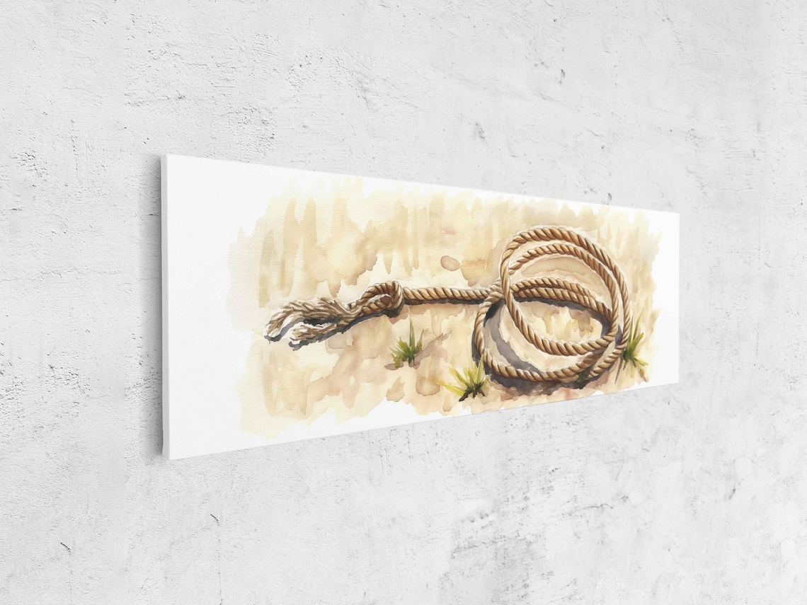Cowboys Lasso Coiled Up Watercolor Western Painting - Image 4