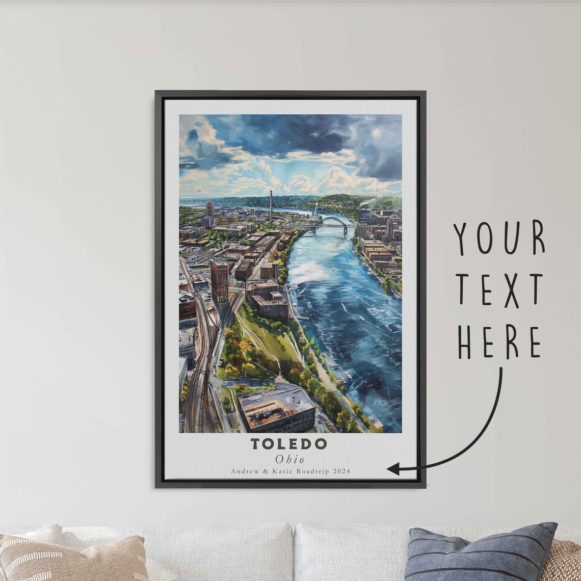 Toledo Ohio Maumee River Aerial Bridge Cityscape Cloudy Sky Poster - Image 3
