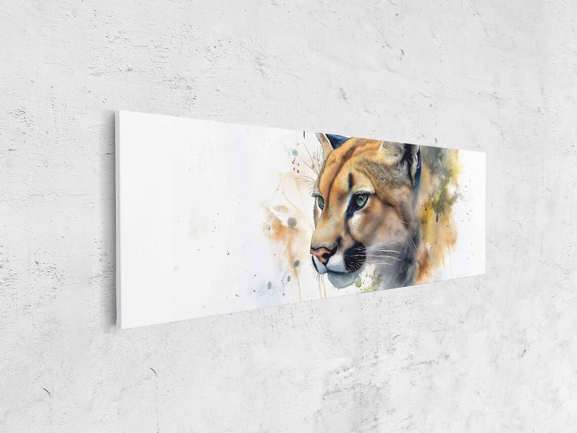 Mountain Lion Face Minimalist Watercolor Splash Earthy Art Poster - Image 4