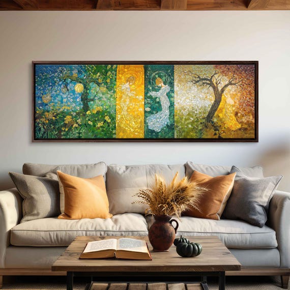 Four Seasons Mural Wall Art Print Colorful Seasonal Themes Klimt Influence