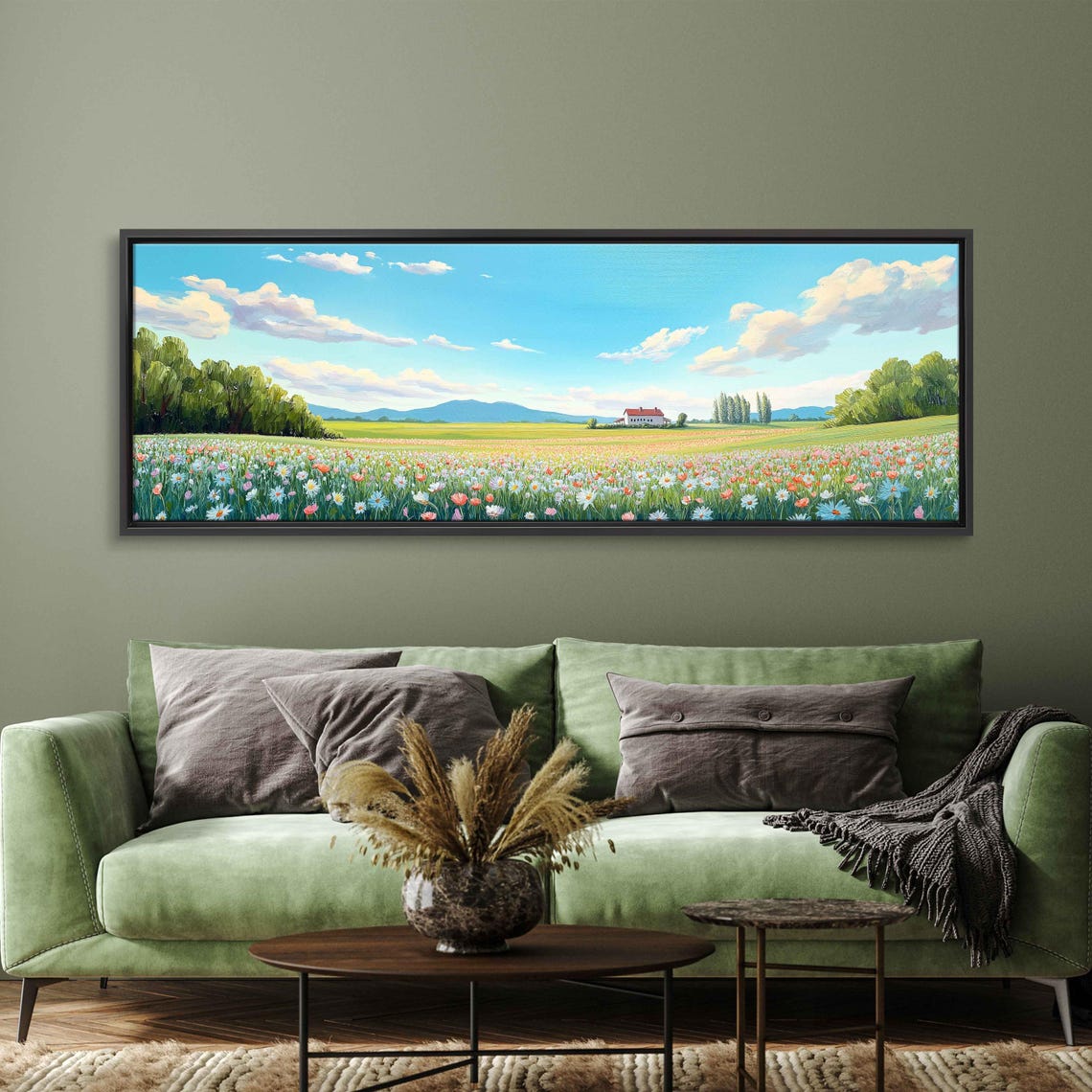 Spring Wildflower Meadow Farmhouse Distant Hills Acrylic Poster