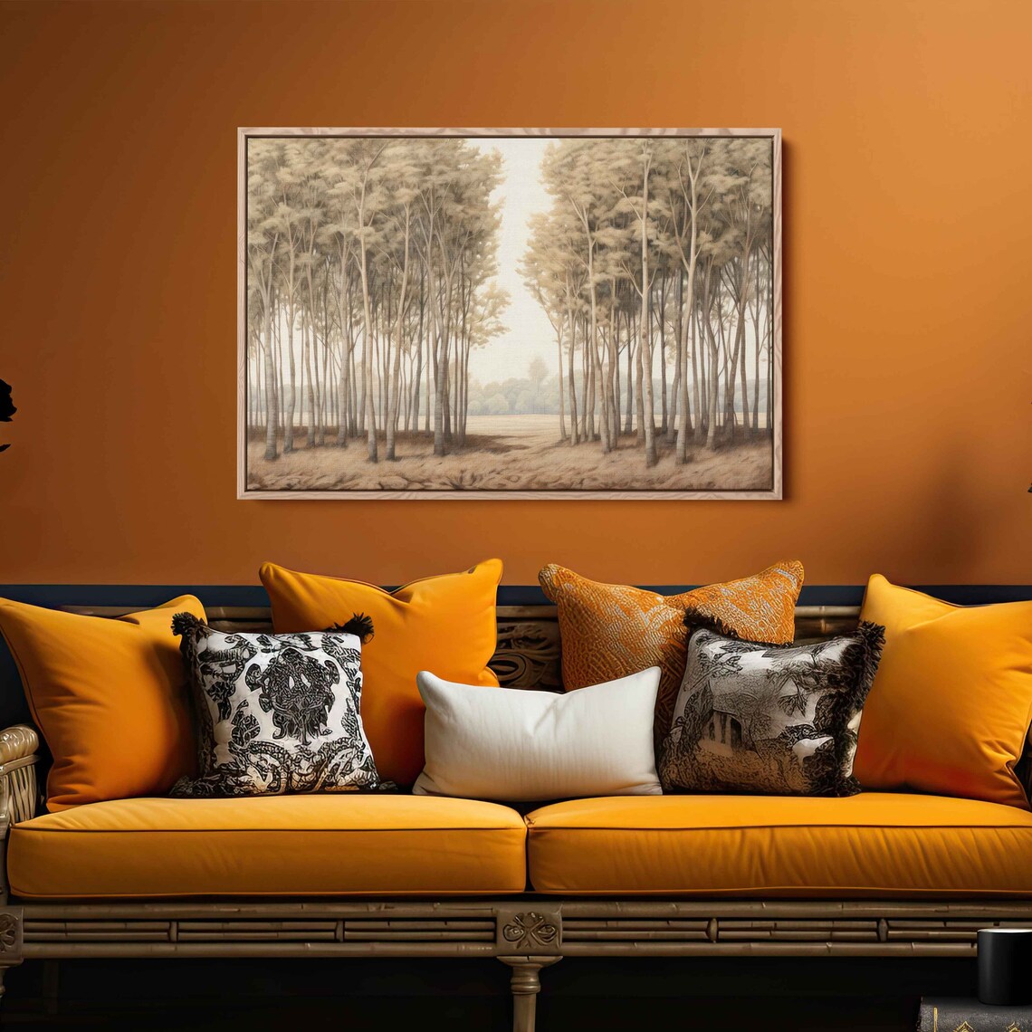 Vintage Grove Of Trees Wall Art Print Neutral Nature Walkway Ready To Hang - Image 2