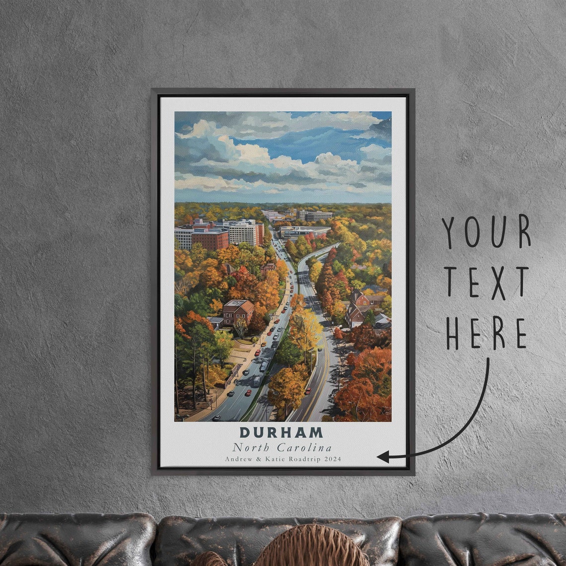 Durham North Carolina Autumn Trees Aerial City View Art Poster - Image 3