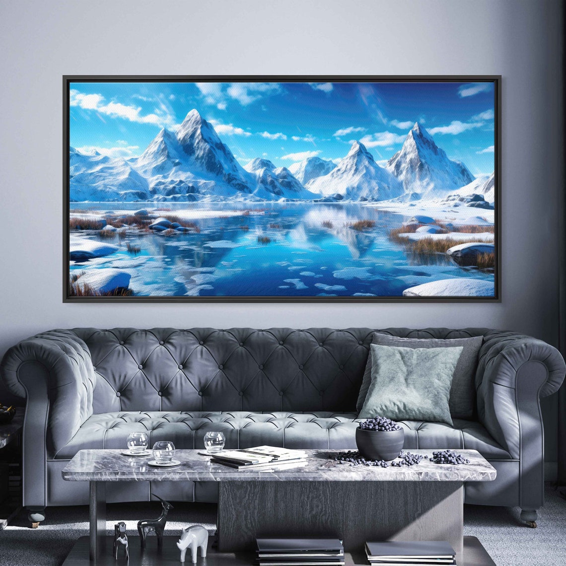 Snow Capped Mountain Peaks Mirror Lake Winter Wonderland Travel Poster