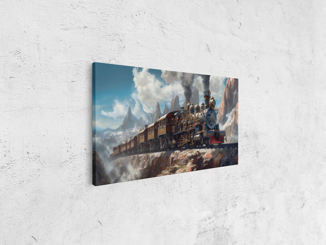 Steampunk Train In The Mountains Framed Print Ready To Hang Wall Art Office Decor Man Cave Art - Image 4