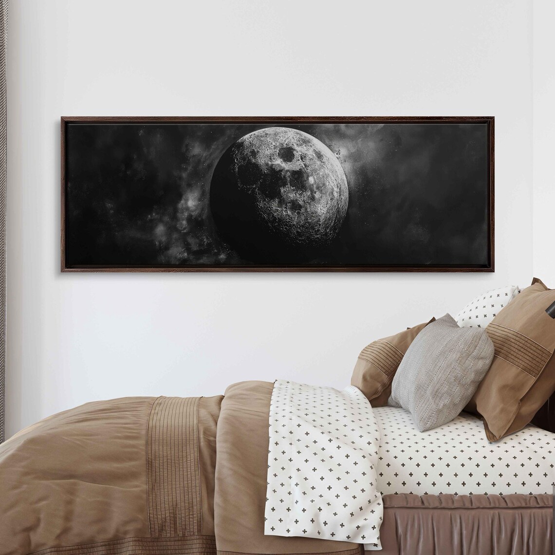 Dark Cratered Full Moon In Black Starry Sky Night Space Art Wall Poster - Image 3