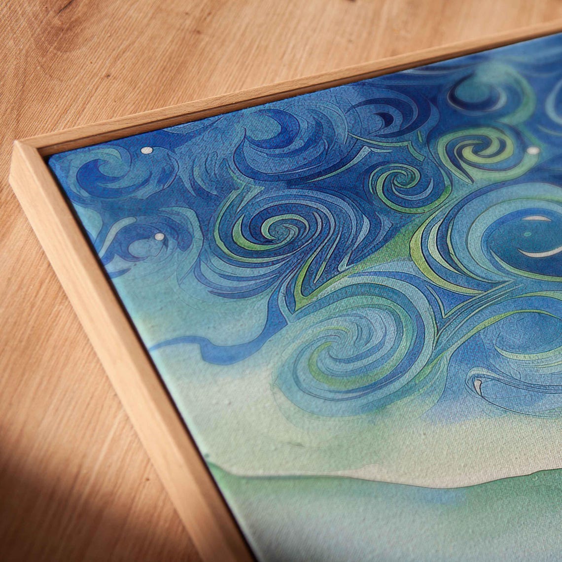 Swirling Starry Night Sky Watercolor Over Snowy Mountain Range Poster - Image 2