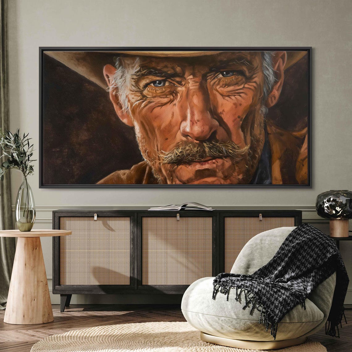 Old Cowboy With Mustache Blue Eyes Realistic Portrait Poster - Image 3