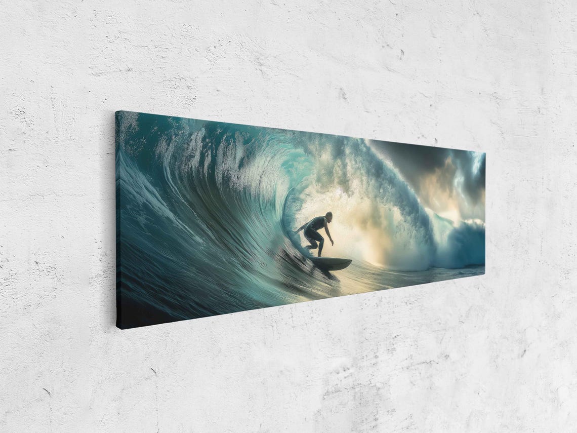 Surfer Catching Massive Wave Wall Art Print Tropical Island Gift For Surfer Blue Water Ready To Hang - Image 4