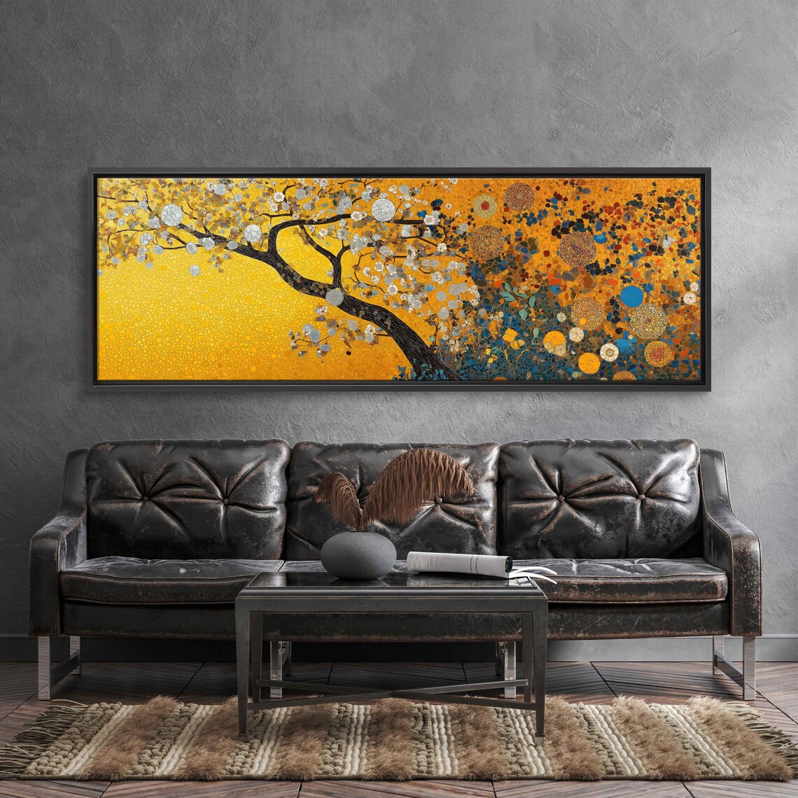 Elaborate Nature Tapestry, Gold Floral Tree Design - Image 3
