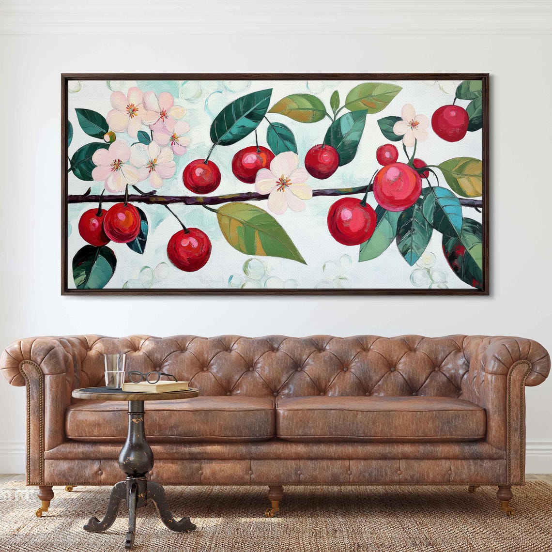 Red Cherries Cherry Blossoms Branch Watercolor Spring Kitchen Poster