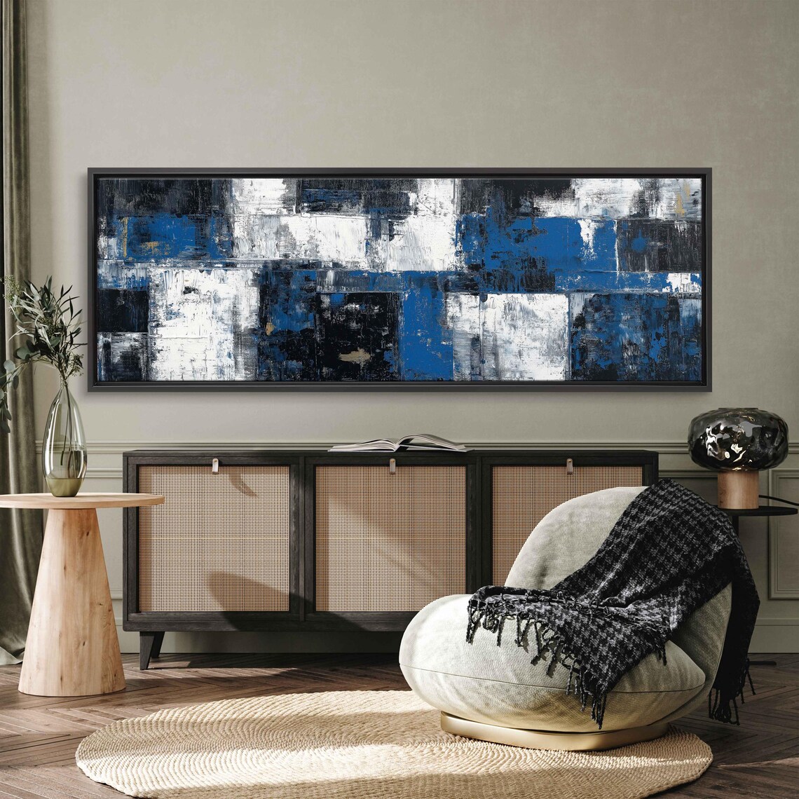 Abstract Blue Acrylic Painting, Tranquility And Strength