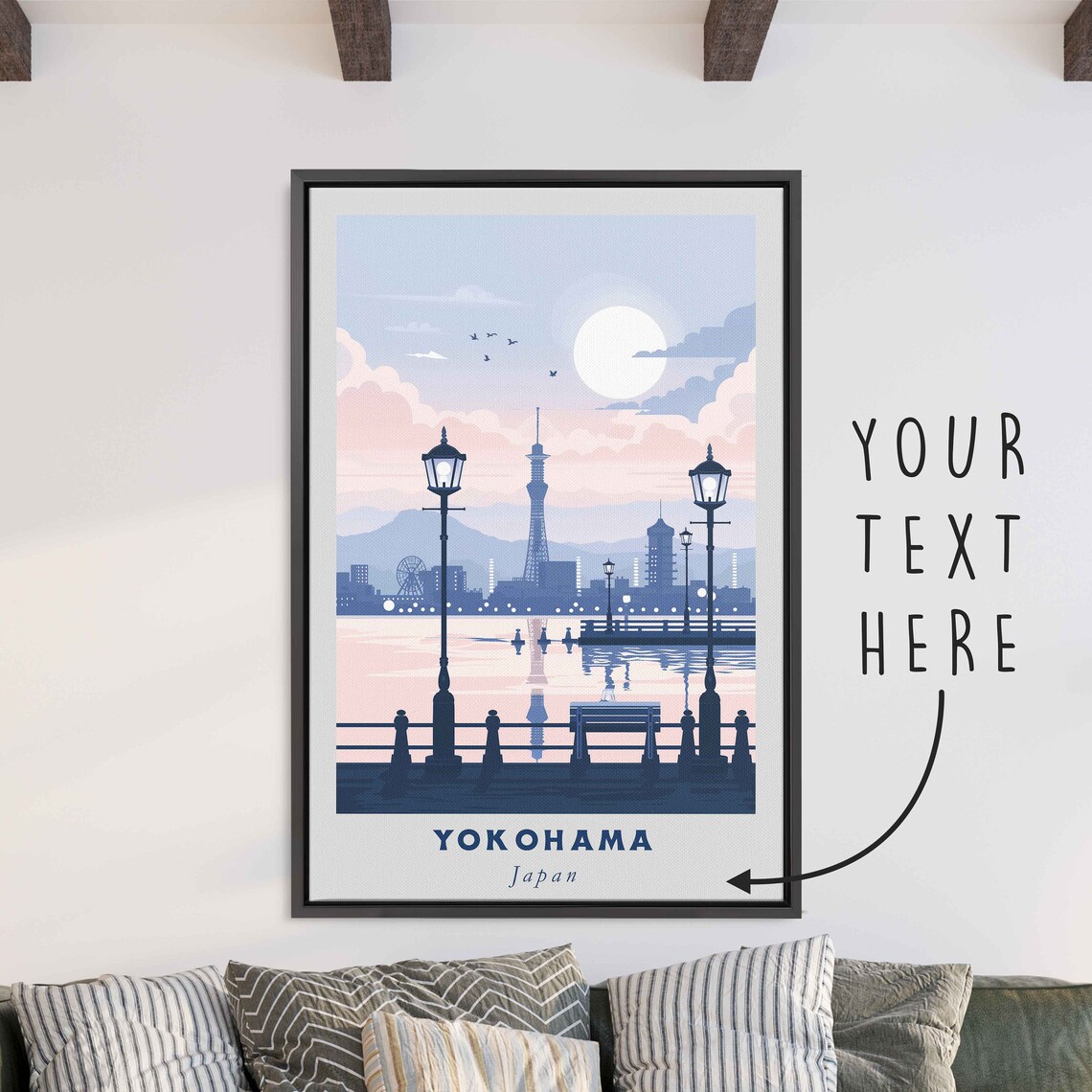 Yokohama Japan Marine Tower Waterfront Promenade Sunset Travel Poster