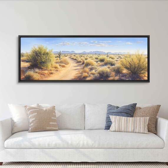 Arizona Desert Landscape Wall Art Print Watercolor Path Soft Pastels Tranquil Beauty