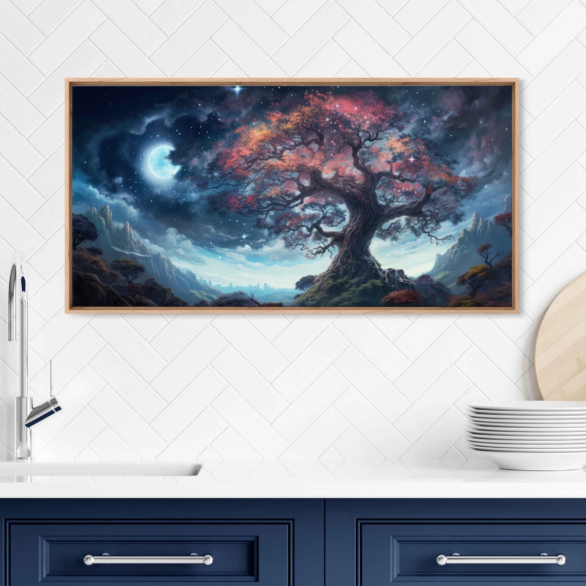 Moonlit Enchanted Tree Wall Art Print Starry Night Sky Magical Nature Ready To Hang - Image 3