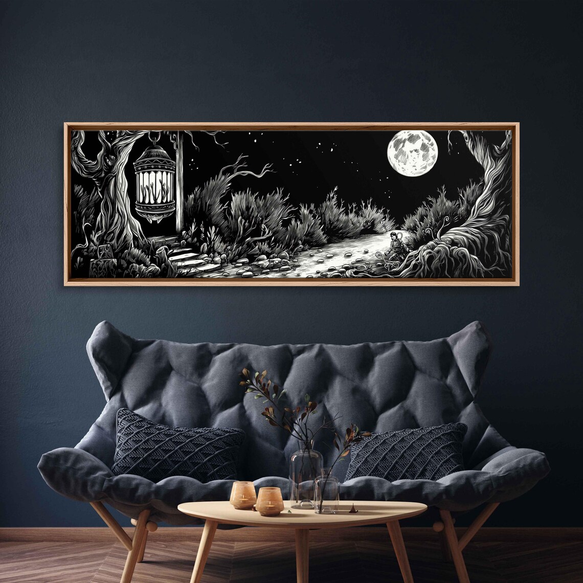 Lantern Lighting Path Under Full Moon Twisted Trees Night Halloween Poster - Image 3