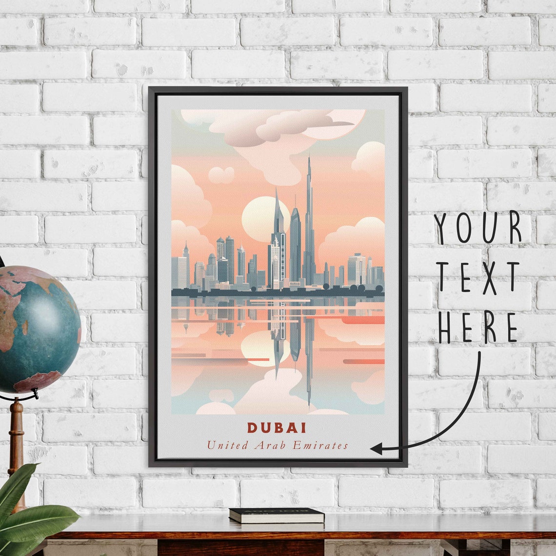Dubai UAE Burj Khalifa Skyline Water Reflection Sunset Travel Poster