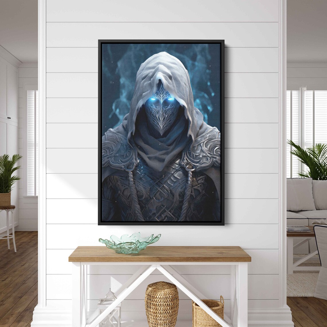 Masked Hooded Ice Assassin Glowing Eyes Fantasy Video Game Wall Art - Image 2