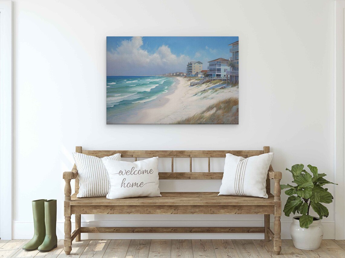 Navarre Beach Florida White Sand Shoreline Beach Houses Ocean Waves Poster - Image 2