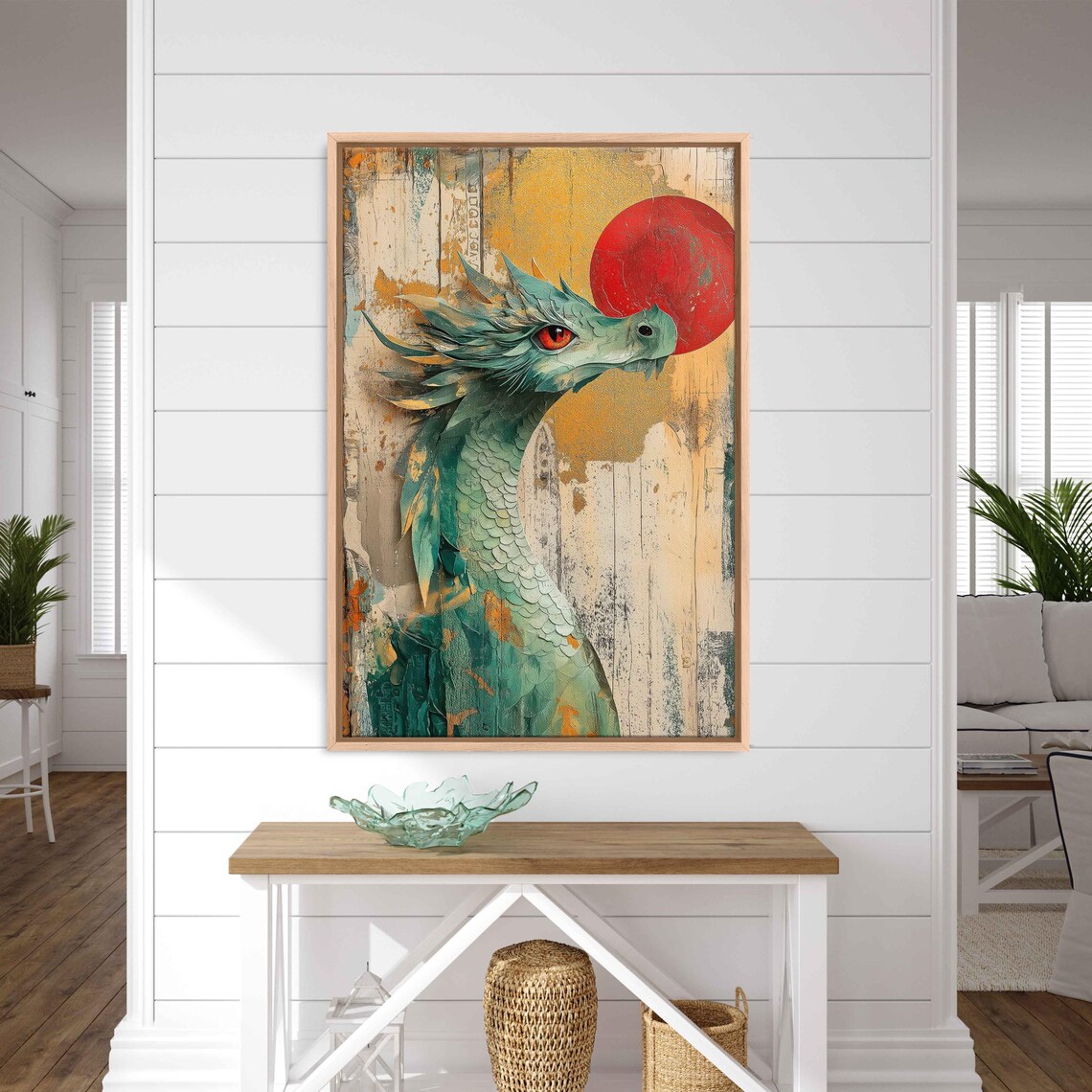 Emerald Dragon, Whimsical Collage Style Art Print
